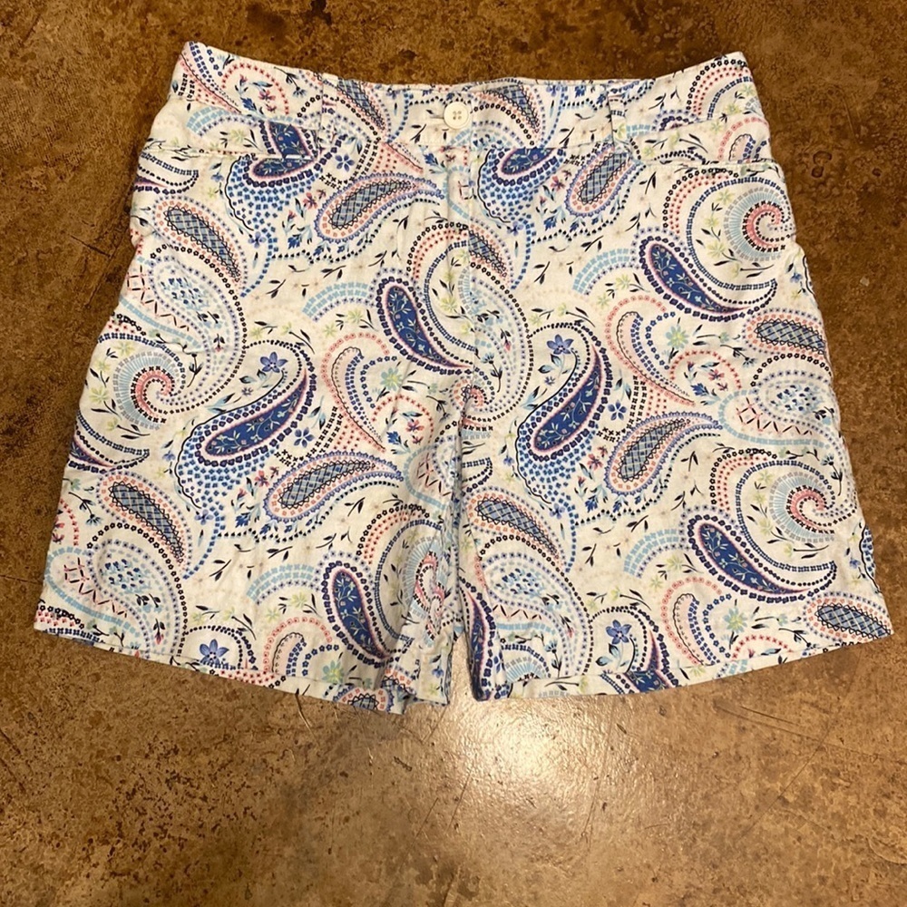 TALBOTS vintage‎ white and blue linen paisley shorts